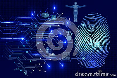 Fingerprint scanning with binary code and human data Stock Photo